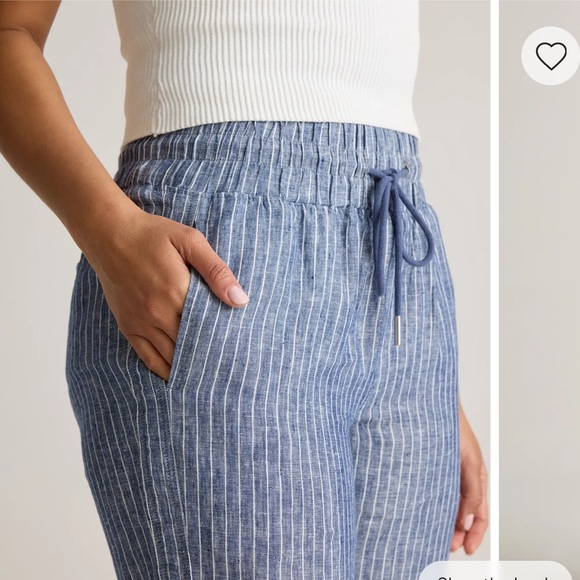 Quince European Linen Wide Leg Pull-On Pants Ankle Chambray Striped Sz S - Picture 3 of 11